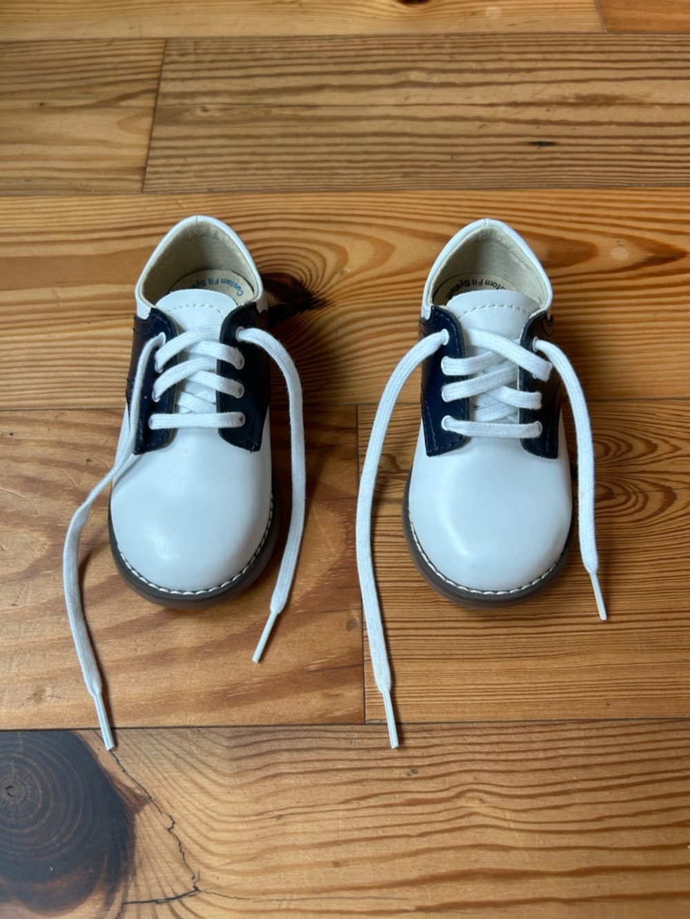 FootMates White and Navy Lace-Up Kids Dress Shoes